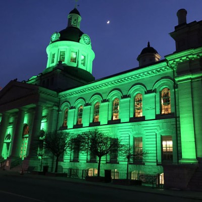 Green Shirt Day - Kingston City Hall Lit Up Green